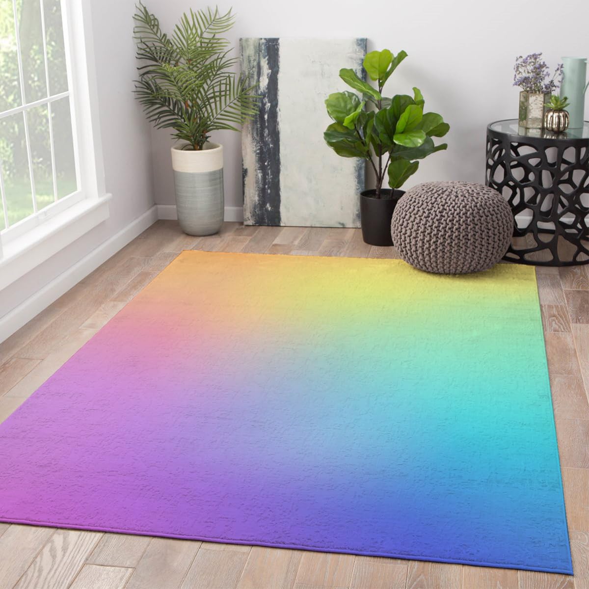 Décoration des Chambres des Filles Tapis 90x150cm Lavable carpette Arc en Ciel Vibrant Dégradé Grands Descente de lit Doux pour Salon contemporains Chambre Salle à Manger Abstrait Bohème