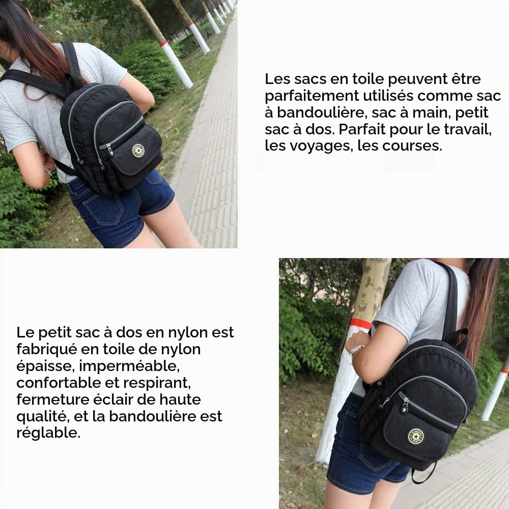 Laneko Mini sac à dos en nylon pour femme - Petit sac à dos léger - Mini sac à dos décontracté pour voyage