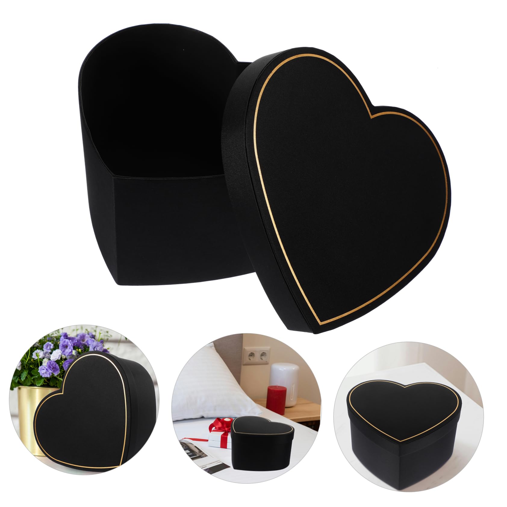 Healvian Geschenkbox Elegante aus Stoff Schwarze Herzförmige mit Deckel Süßigkeitenbox Verpackungskartons für Geschenke bei Restaurant oder Bridal Shower