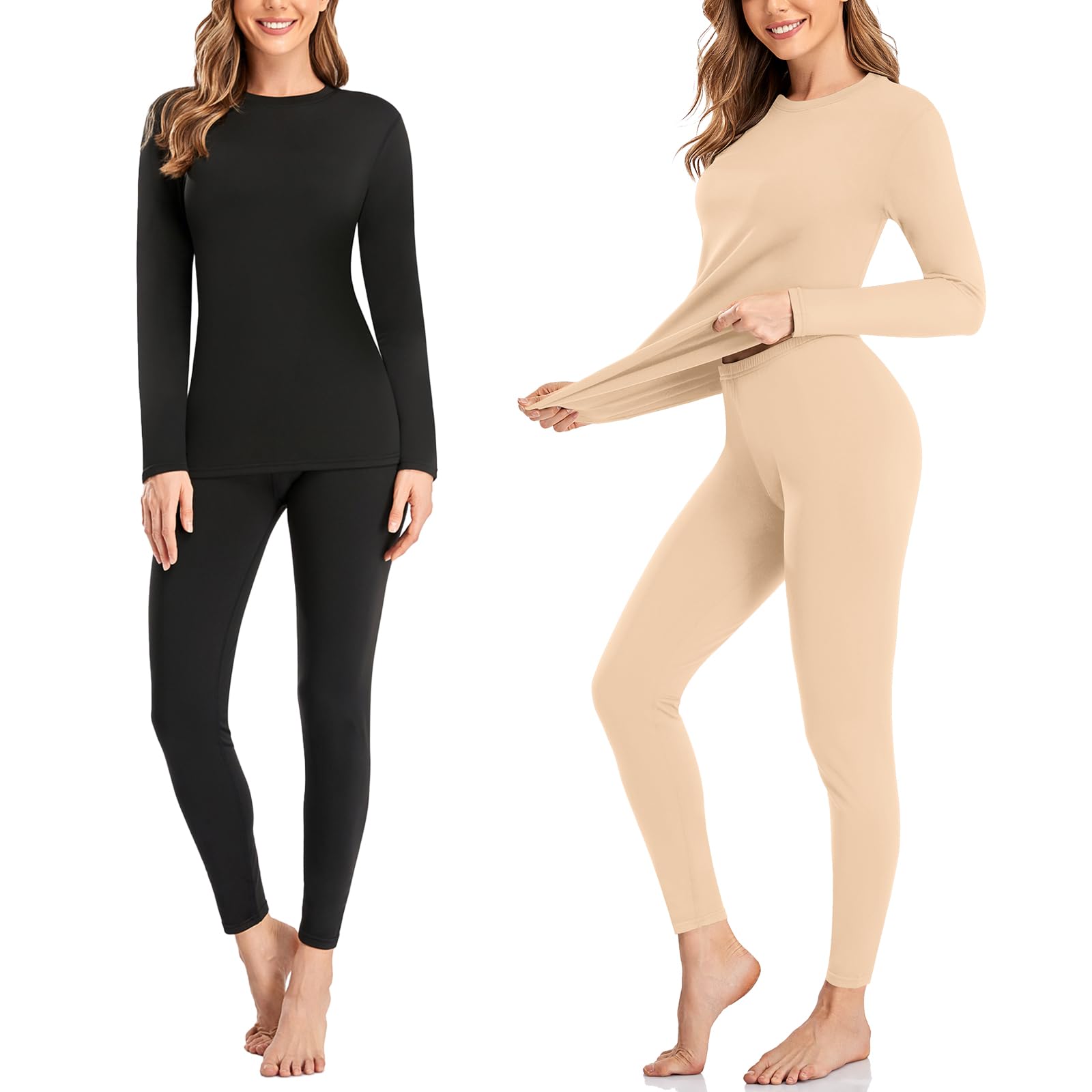 2 Pack Thermal Underwear for Women Long Johns Winter Warm Fleece Lined Base Layer Set Cold Weather Top and Bottom-image-11