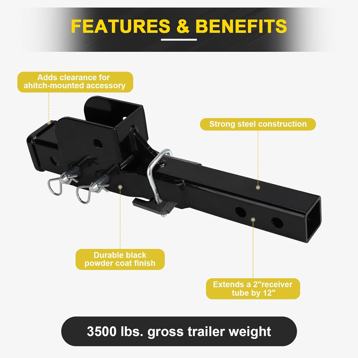 CPROSP 2'' Trailer Hitch Extension 16.3'', Folding 2" Trailer Hitch Extension Mount Shank Foldable Adapter