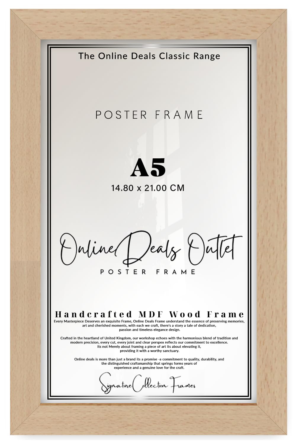 Online Deals | MDF Poster Frame A5 (14.80 x 21.00 CM) 8x5.5 Inch for Artistic Portraits, Sketches & Travel Souvenirs, Sturdy MDF Build, Secure Wall Mounting Hooks [ Beech ] — image 1