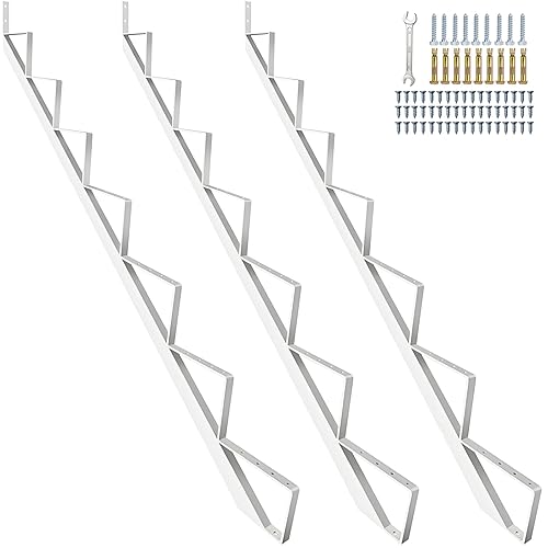 Vista 20 de Contrahuella de Escalera de Acero de 1 Escalón, Largueros de Escalera de Metal para Altura de Plataforma de 11.9 pulgadas, Contrahuella de Escalón