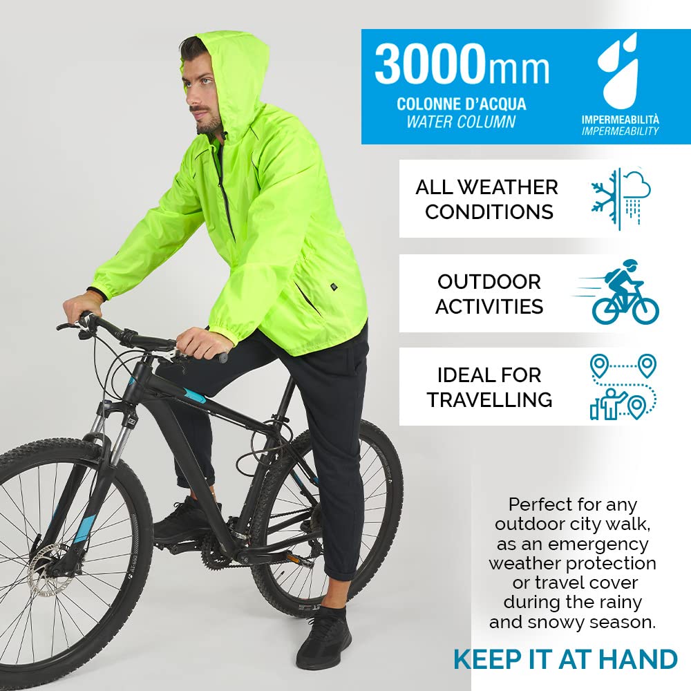 PERLETTI Chubasquero Hombre Cortaviento Ligero con Cremallera - Impermeable Hombre con Capucha Detalles Reflectantes - Chaqueta Trench Deporte Transpirable Waterproof Reutilizable Hombres