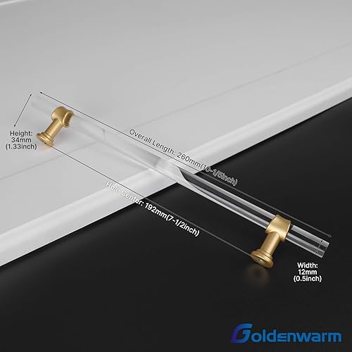 Miniatura 24 de Goldenwarm Paquete de 10 tiradores de cajón de acrílico de 3 pulgadas dorados, manijas de gabinete de acrílico, tiradores de gabinete de vidrio