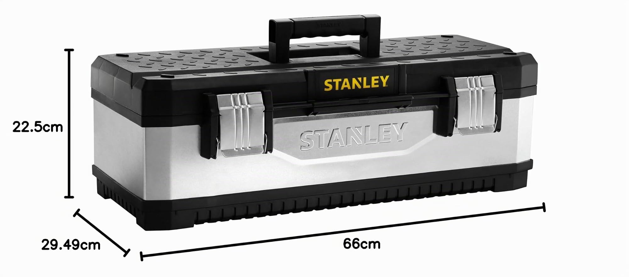 STANLEY 1-95-620 Boîte À Outils En Métal Galvanisé 661 X 284 X 221Mm - Acier Anti-Corrosion - Poignée Bi matière - Rainure en V Sur Le Couvercle - Cadenassable - Plateau Porte-Outils Amovible
