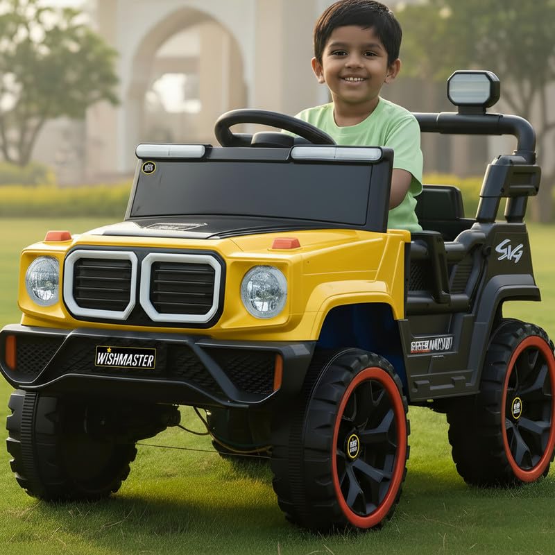 Image of Wishmaster 4x4 Kids Electric Ride On Jeep with Remote Control | Battery Operated Car for Kids 2-6 Years | RGB LED Lights, Bluetooth Music | Birthday Gift | 1-Year Warranty On Motors & Motherboard