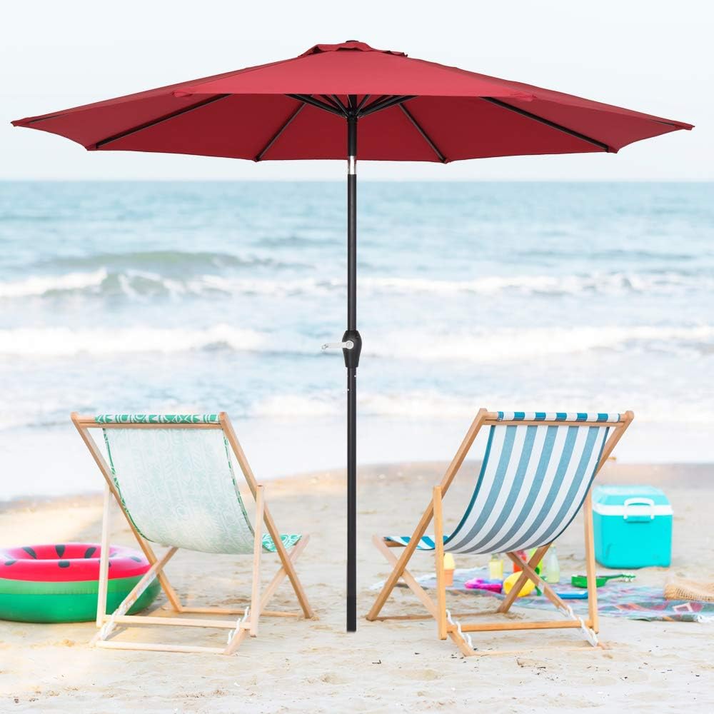 Red Garden Parasol Umbrella, 2.7m Beach Umbrella Parasol for Gardens