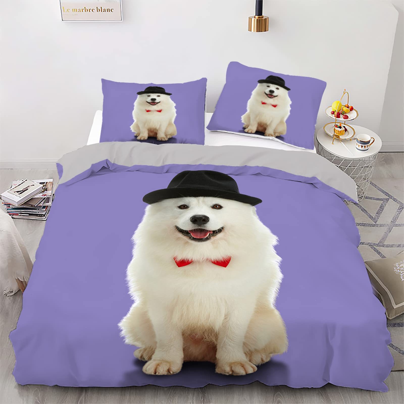 Parure de lit 90x190 enfant chien violet en microfibre 110g