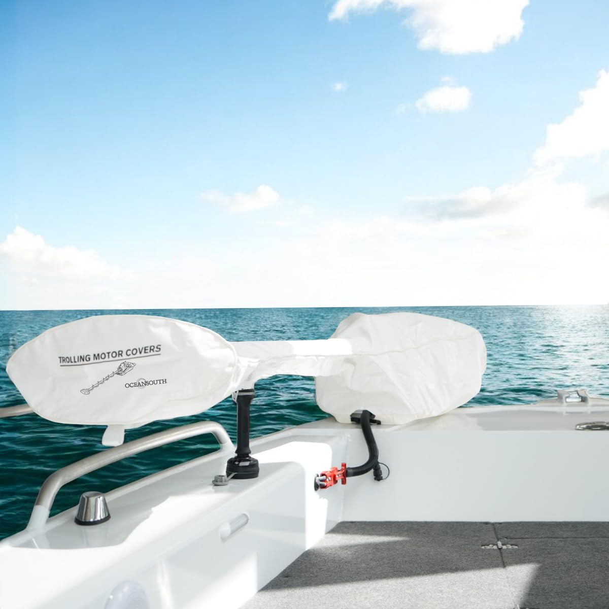 Oceansouth Cubierta personalizada diseñada para motores de arrastre MINN KOTA (cubierta compatible con Riptide Terrova, 1371 mm, blanco)