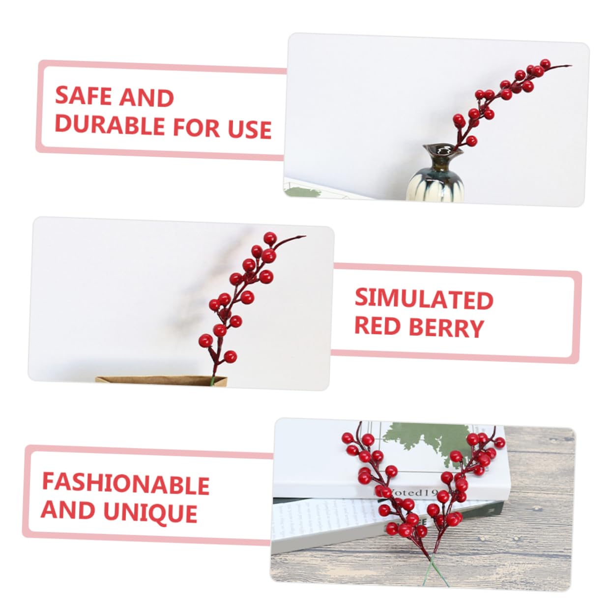 MAGICLULU 20pezzi Rametti Bacche Rosse Artificiali Steli di Bacche Finte per Ghiande Natalizie Decorazioni Fai da Te Materiale Plastico e Naturale