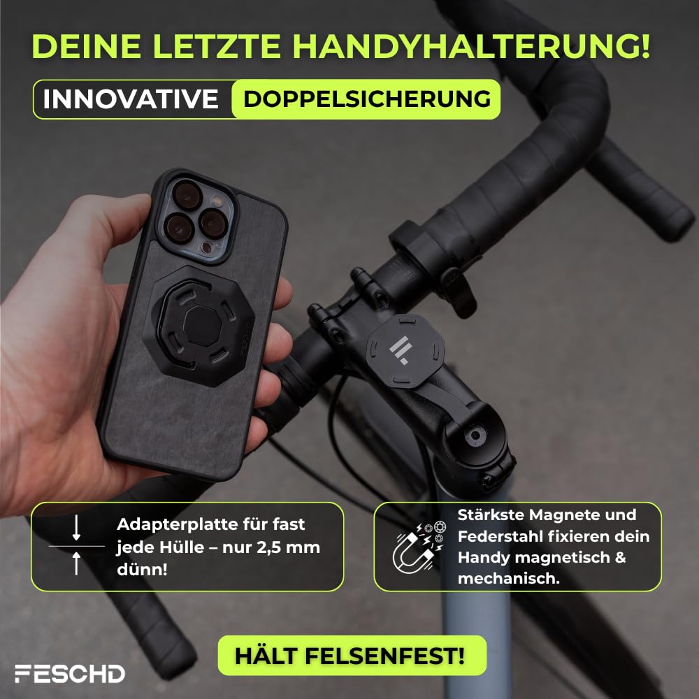 Handyhalterung Fahrrad für alle Smartphones - Fahrrad Handyhalterung mit Doppelsicherung: felsenfester Halt am Vorbau - Handyhalter fürs Fahrrad Made in Germany