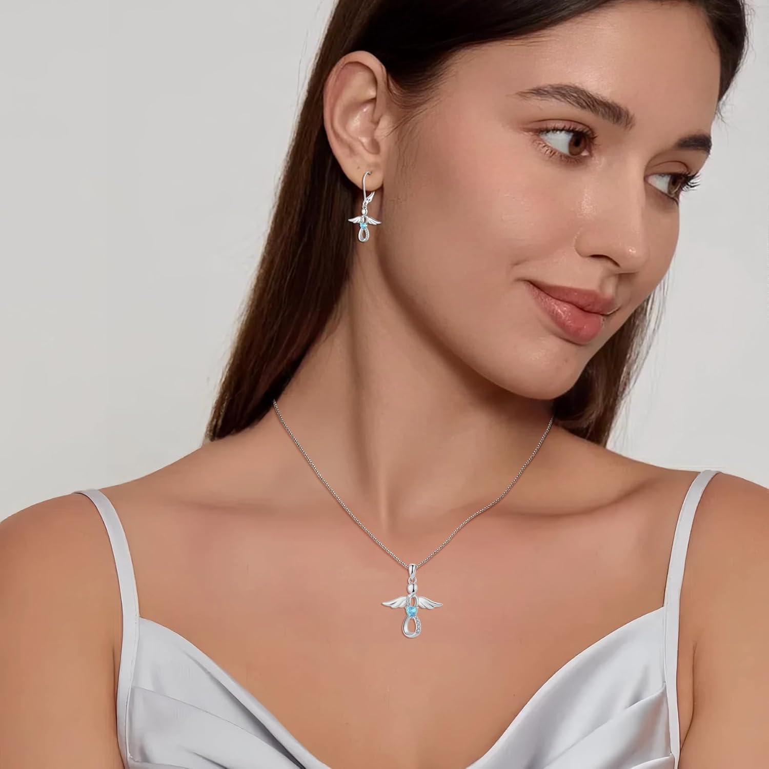 FJ Guardian Angel Dangle Drop Earrings 925 Sterling Silver Infinity Leverback Birthstone Earrings Jewelry for Women - Image 3