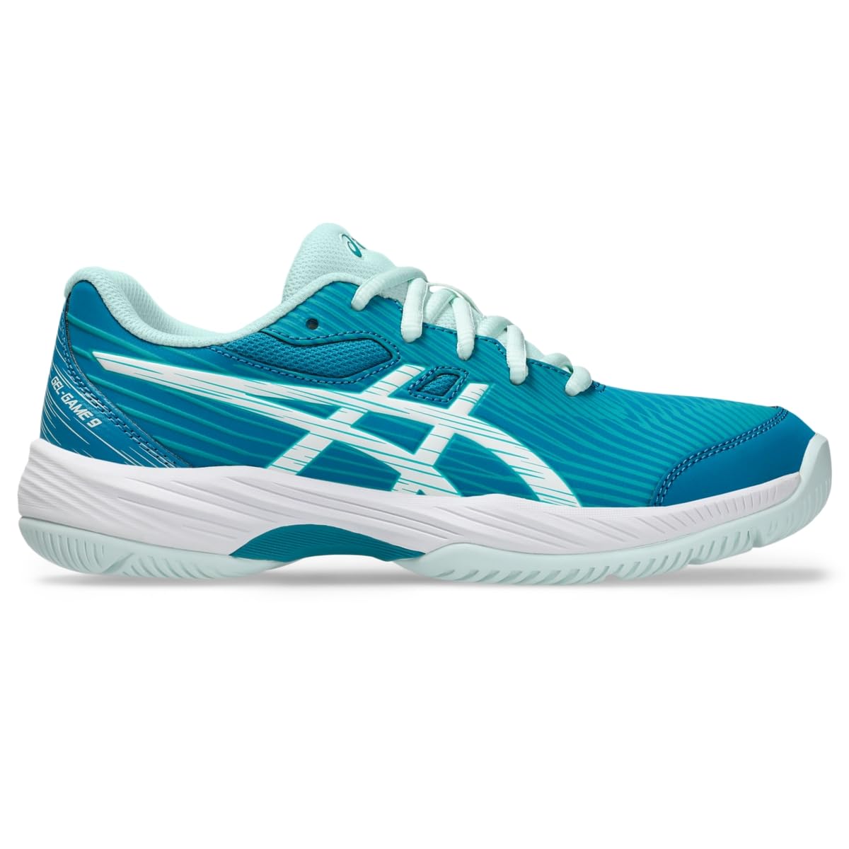 ASICS Kid's Gel-Game 9 Grade School Tennis Shoes, 6, Teal Blue/White