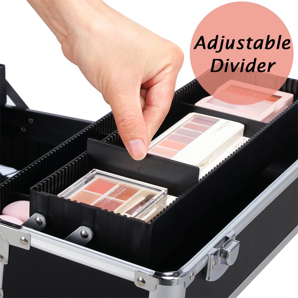 Yaheetech Valigia Trolley Make Up 3 in 1 Porta Trucchi per Estetista Professionale Grande Beauty Case da Viaggio con Ruote Girevoli 36 x 24 x 78 cm Nero