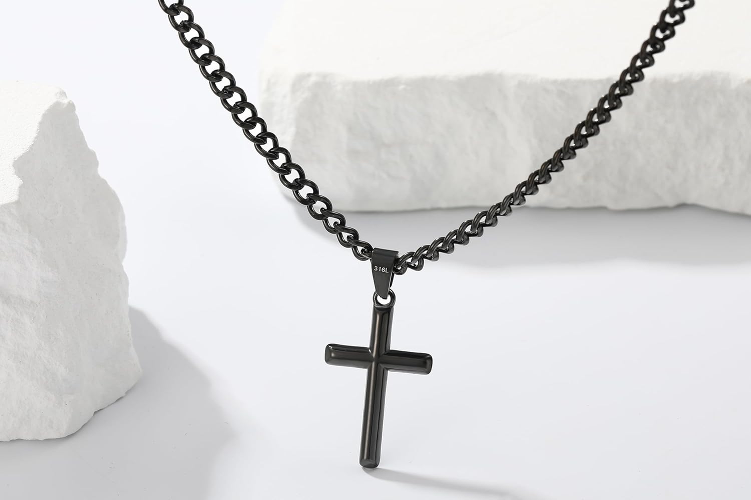 Avotto 316L Stainless Steel Cross Chain Necklace Valentines Stuff Jewelry Gifts for Men Boys, Silver Gold Black Necklaces 5mm Non-Fading Sturdy Cuban Chain with Cross Pendant 14/16/18/20/22/24Inch - Image 4