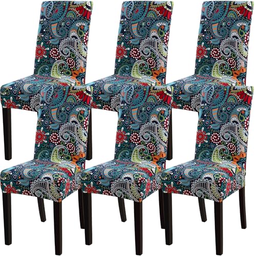 YISUN Dining Room Chair Covers, Stretch Floral Dining Chair Cover Removable Washable Parsons Chair Slipcovers Kitchen Chair Seat Protector for Home Party, Hotel, Ceremony (Light Blue, 6 PCS)