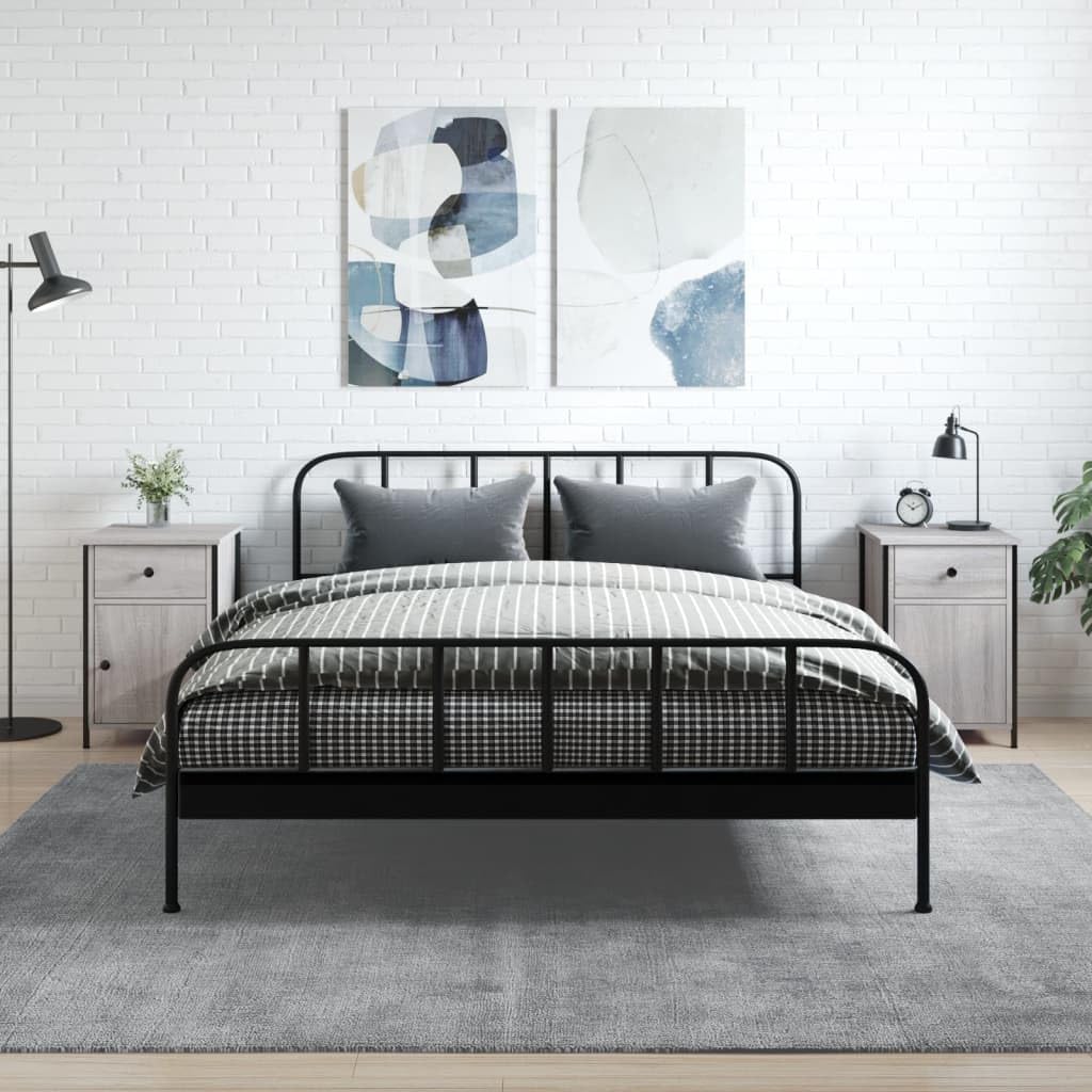 Hothingwell Stoły nocne 2 szt. Sonoma Grey 40x42x60cm Drewno inżynieryjne z szafką do przechowywania i żelazną ramą