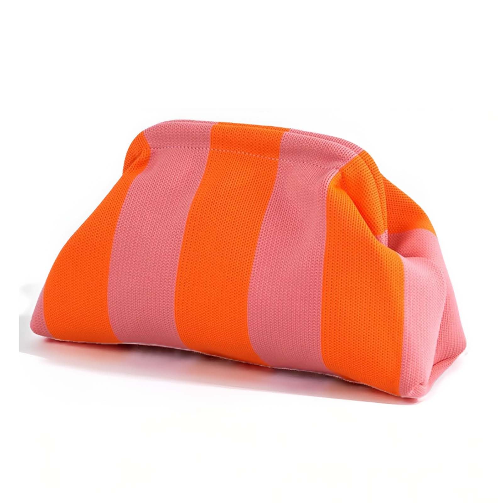 Sommer Strand Clutch Damen - Gestrickt Gestreift Knödel Clutch | Orange Pink Handtasche für Strand, Shopping & Reisen