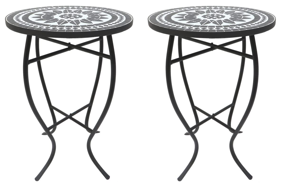 WUnlimited SW2129D-SET2 Mosaic Art Collection Black Lily Accent Table (Set of 2)