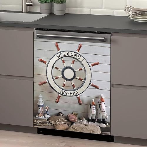 Miniatura 5 de OEME Decoración náutica, cubierta frontal magnética para lavavajillas, calcomanía autoadhesiva de timón para cocina, nevera, puerta, adorno de