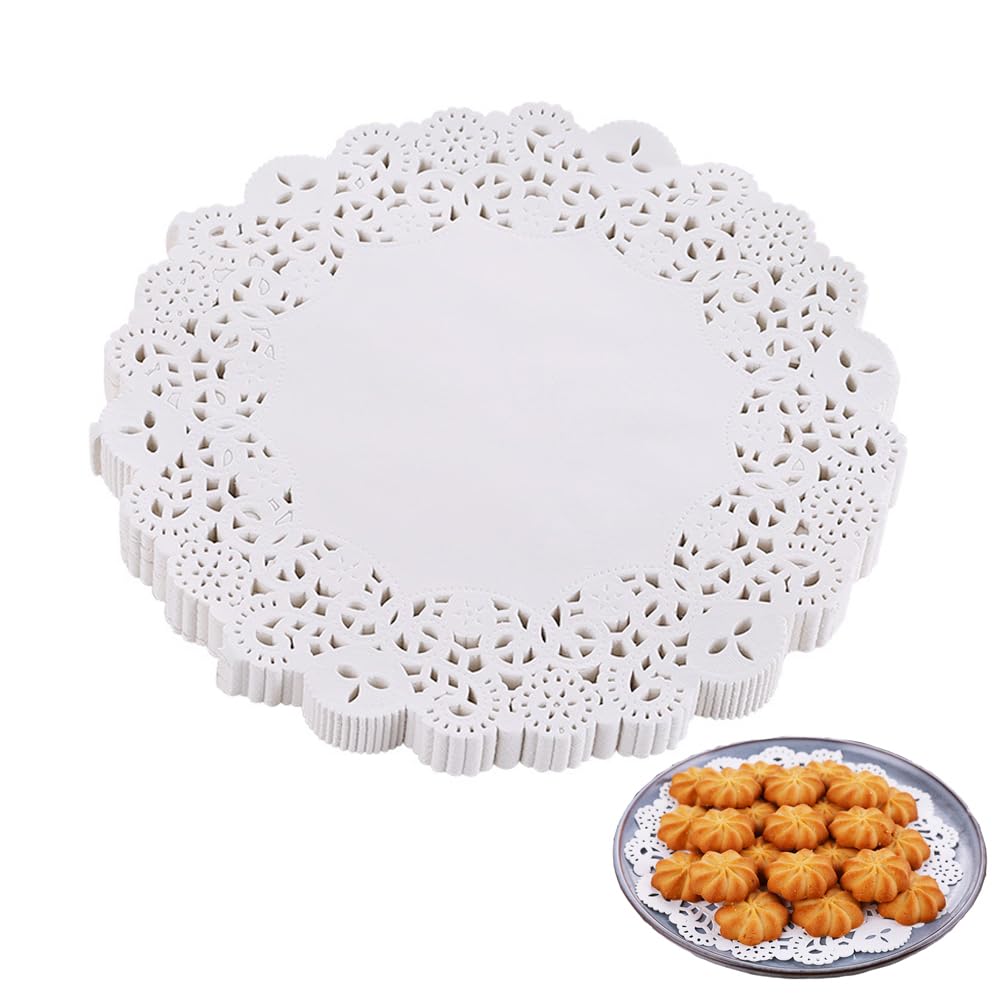 100 PCS Round Paper Doilies - 8.5 Inch Lace Greaseproof Disposable Doilies for Baking, Dessert, Cake, Fried Food