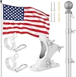 American Flag with Pole for Outside House-6FT Aluminum Flagpole Kit with Wall Mount Bracket – Includes 3x5 US Flag Made in USA – Durable Outdoor Flag and Pole