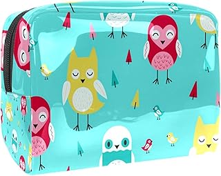 Sacchetto di trucco della chiusura lampo del PVC di ananas del fumetto per le donne e le ragazze, Gufo dei cartoni animati., 18.5x7.5x13cm/7.3x3x5.1in