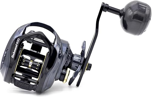 Bahamut 400 Baitcaster Reels, Large Capacity for Jigging, 10+1 Stainless Steel Bearings, 35 LBs Drag, 4.5in Long Power Handle, Carbon Fiber Frame