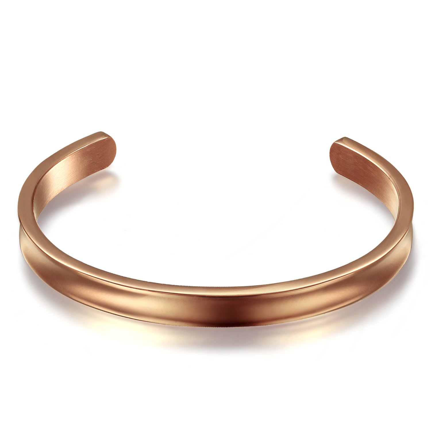 JewelryWe Schmuck Damen Armband Edelstahl Glänzend Poliert Konkav Charm Offen Armreif Geschenk Farbe: Silber, Schwarz, Gold, Rosegold