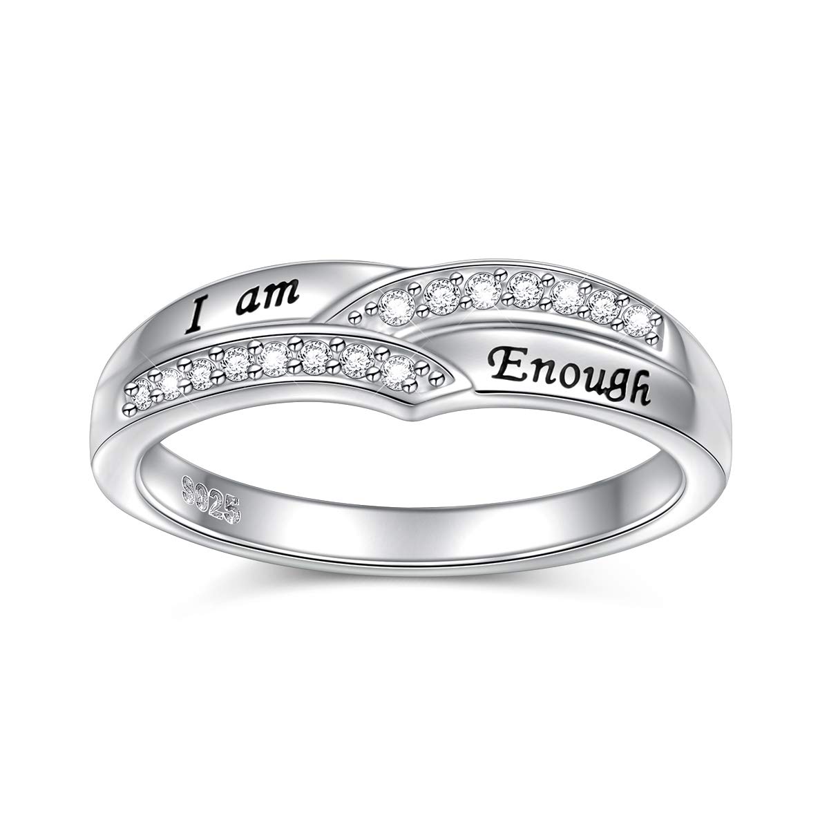 I am Enough Rings 925 Sterling Silver CZ Ring Inspirational Jewelry Gift  for Women Ring Size 6-9