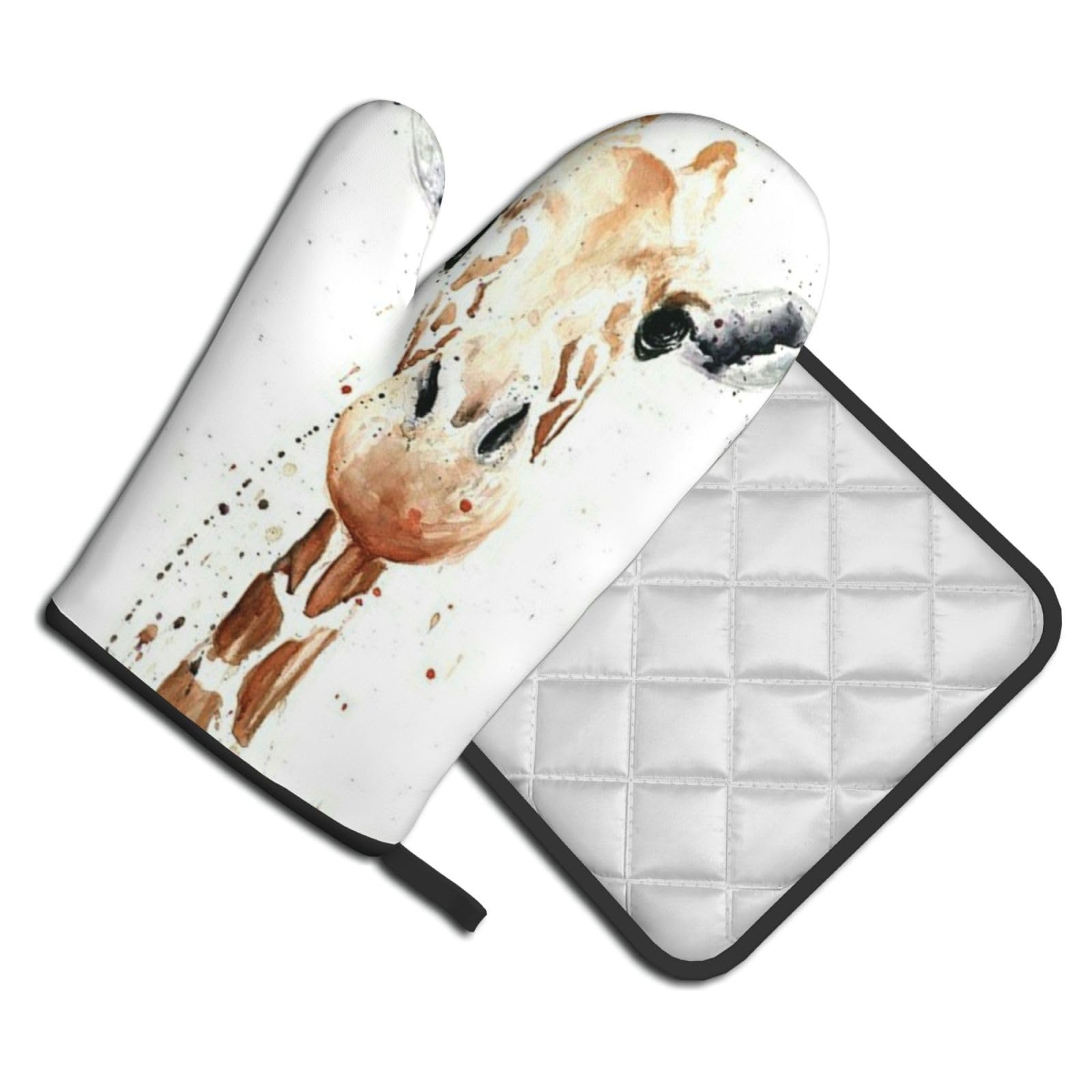 Oven Mitts and Pot Holders Set of 2 Pcs, giraffe Printed Heat Resistant Kitchen Gloves Potholders for Cooking Baking Grilling