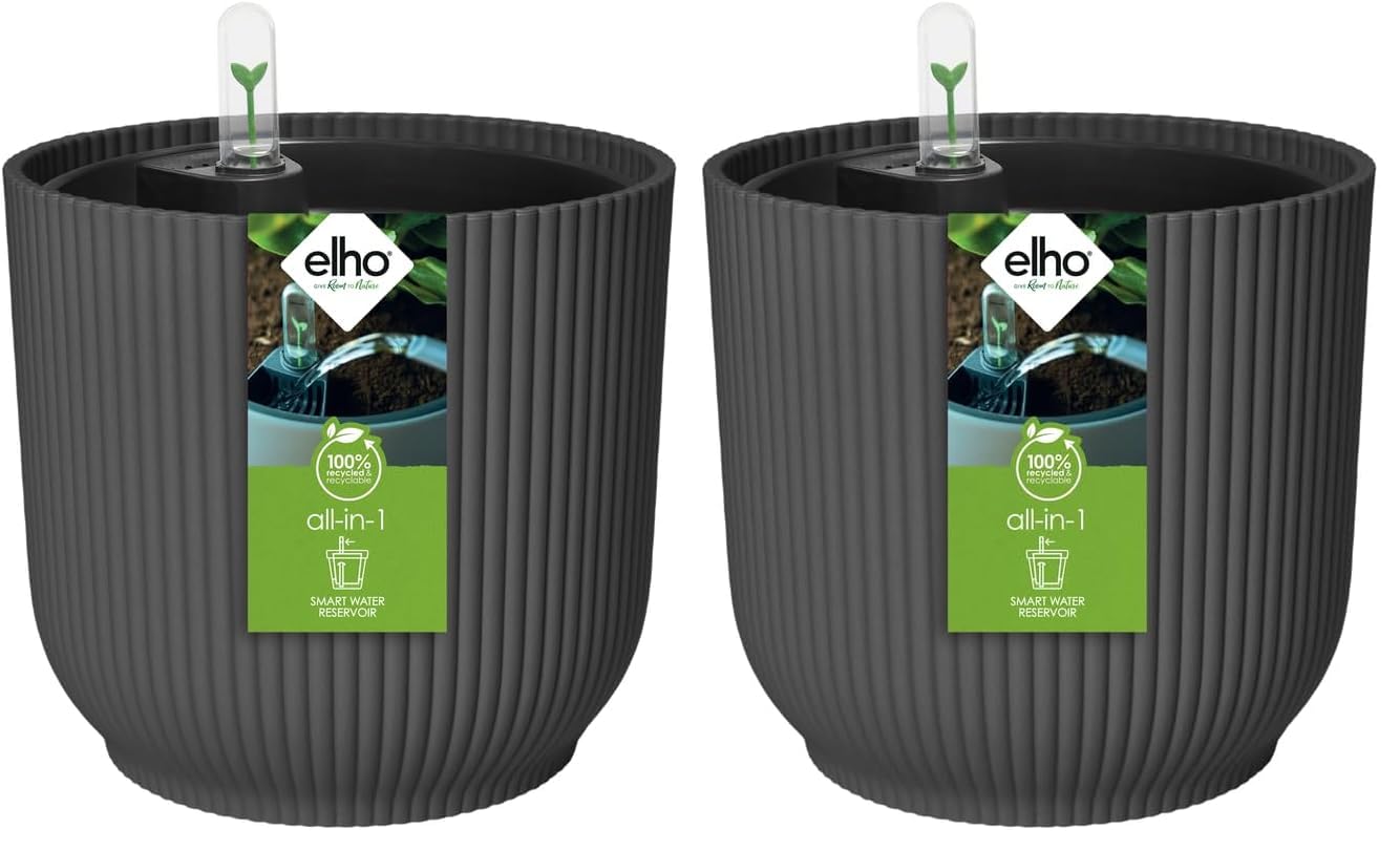 Pot de fleurs intérieur plastique recyclé Elho Vibes Rond lot de 2 anthracite