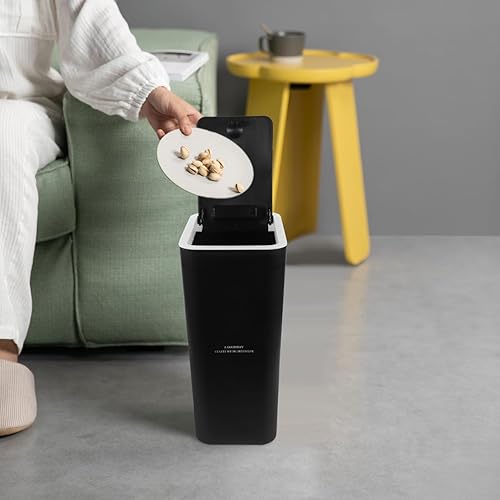 Miniatura 3 de Alipis Bote de basura delgado de plástico de 10 litros con tapa superior de prensa, cesta de basura moderna, contenedor de basura para el hogar,