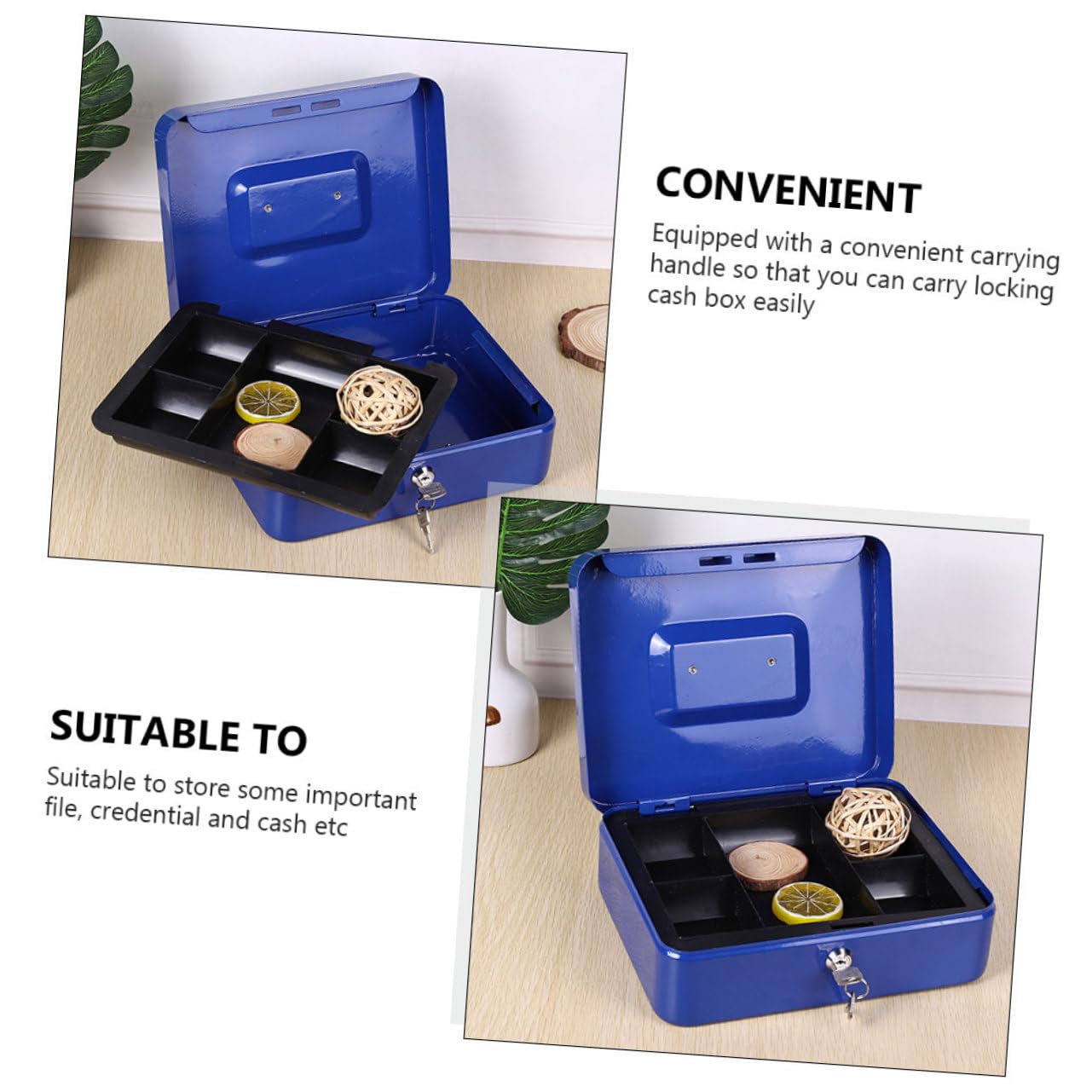Bleu Boîte à Monnaie Plateau Intérieur avec Serrure, en Métal