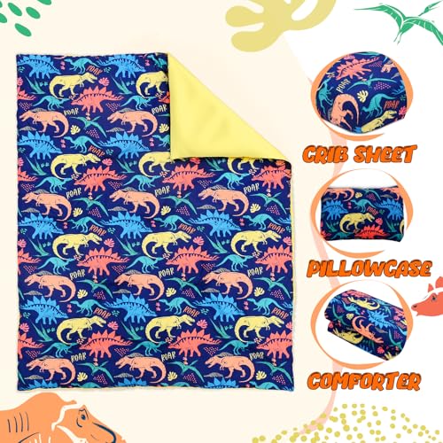 Image of Cloele 3 Piece Crib Bedding Set for Boys,Dinosaur,Quilt,Sheet&Pillowcase | Include Soft Baby Comforter,Breathable Fitted Sheet & Pillowcase,Navy Blue Nursery Baby Bedding for Boys