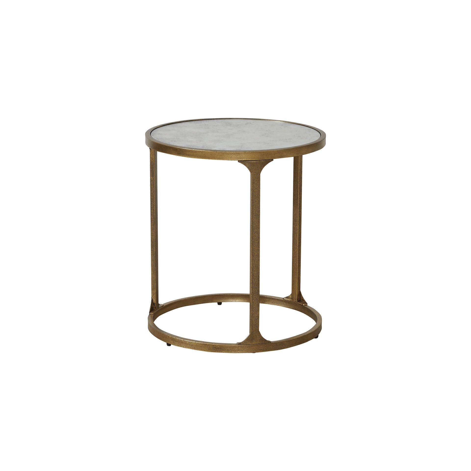 Signature Design by Ashley Korajane Round End Table, Gold, 20 Inch | 20x20x23 in round end table, 21.63 in under table space, Faux marble tempered glass top, Antique gold metal frame