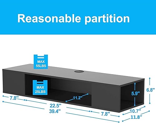 Miniatura 8 de FITUEYES Soporte de TV flotante negro, centro de entretenimiento montado en la pared, almacenamiento de madera, estante de consola multimedia debajo