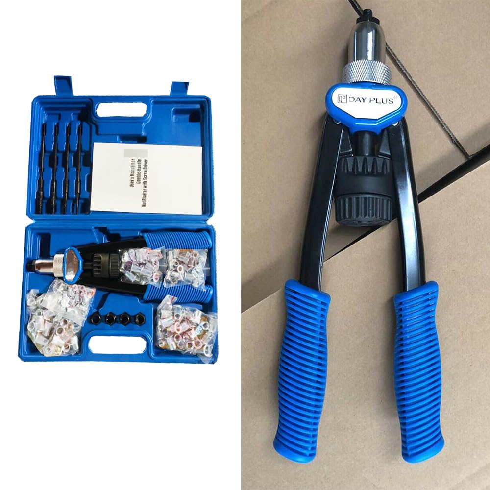 Nietmutternzange Set - Nietenzange Set - Blindnietmutternzange inkl. 150 Nietmuttern und 5 Nietdorne in M5 M6 M8 M10 M12 - Handmutternpistolen-Kits im Tragekoffer