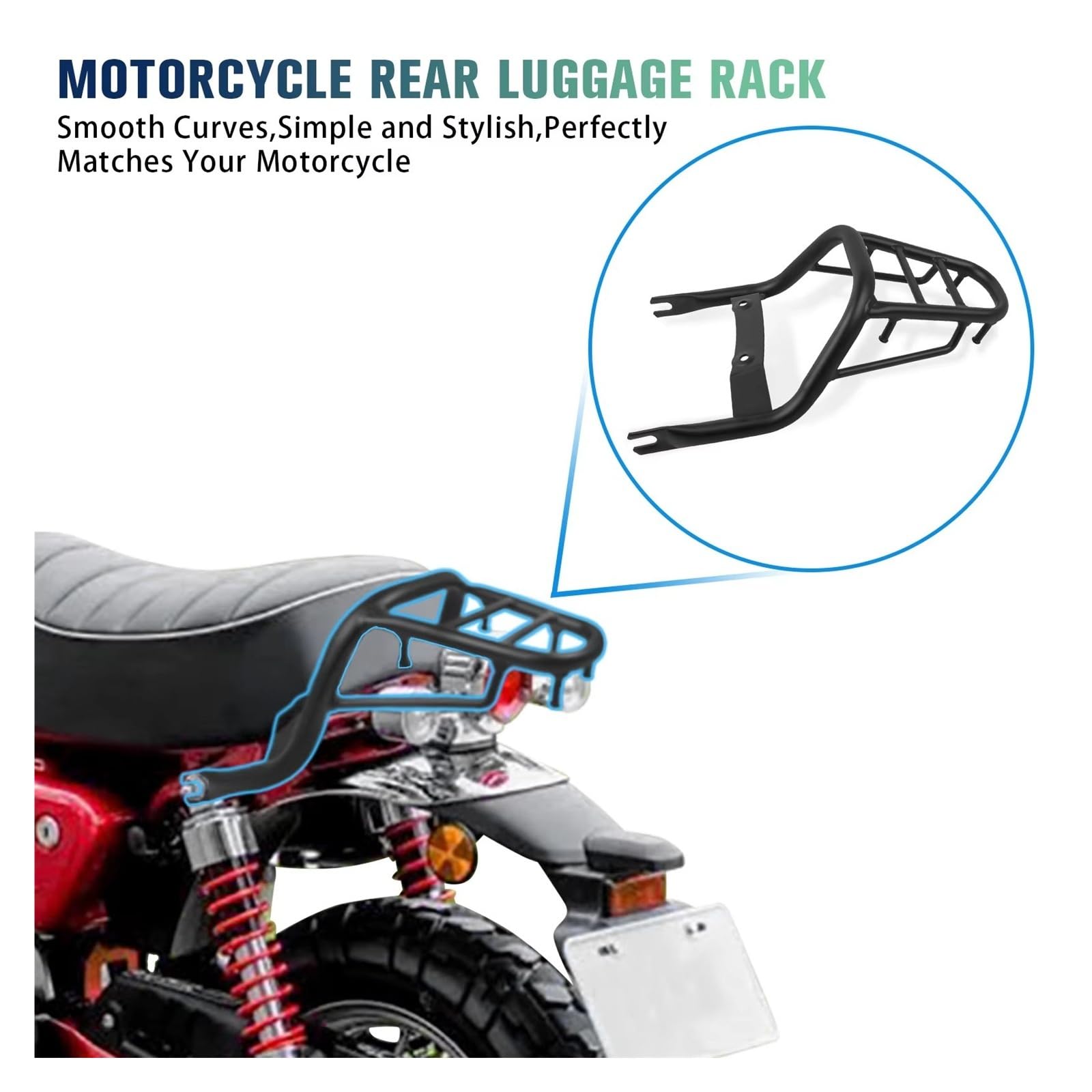 Portapacchi Moto Portapacchi Utility per Monkey 125 2018-2024 per Z125 2023 Posteriore Staccabile Schienale Portapacchi Cargo Supporto Staffa di Supporto Coda(Black)