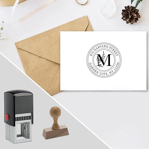 Miniatura 2 de Sello de dirección con monograma autoentintado personalizado con más de 10 diseños. 7+ diseños