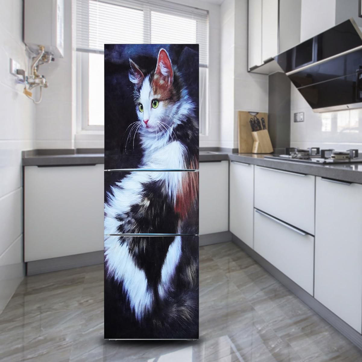 Targawerelax Fridge Wraps Kitchen Fridge Stickers Cover Full Doors, Fridge Sticker Full Covering Door Fridge Covers Decor, Freezer Skins Wall Stickers For Kitchen Decal, Kawaii Beautiful Cute Cat