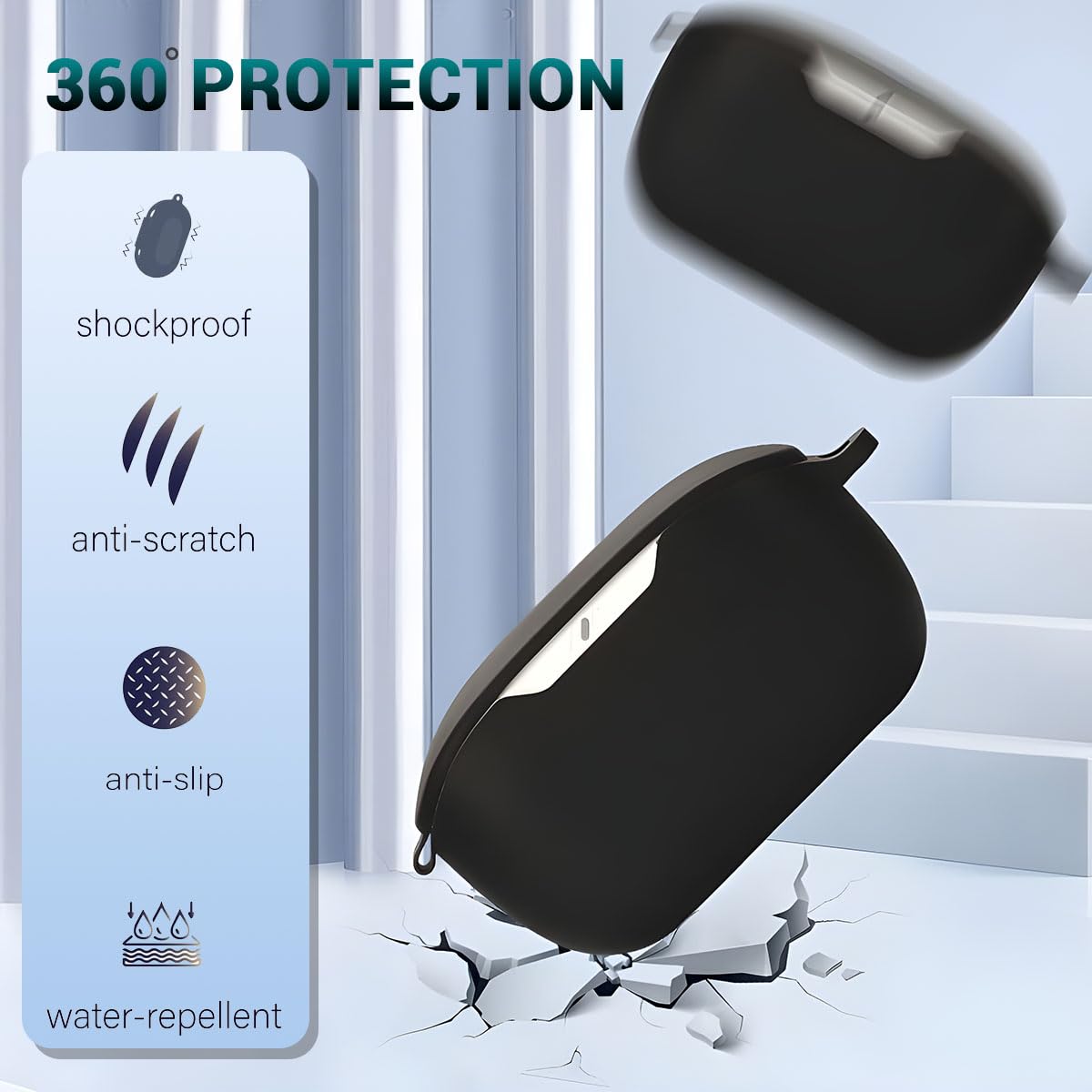 LIRAMARK Silicone Cover Case with Carbiner Compatible with JBL Wave Buds (Black) — Amazon image 2