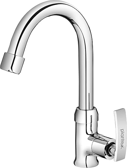 Plantex Pure Brass COL-1012, Single Lever Sink Cock with (High Arch 360 Degree) Swivel Spout for Kitchen Faucet/Sink Tap with Teflon Tape - Table Mounted (Mirror-Chrome Finish)