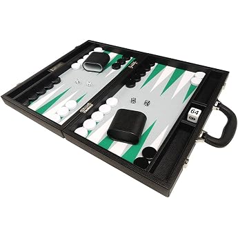 40 x 53 cm Premium Backgammon Set - Black with White and Green Dots