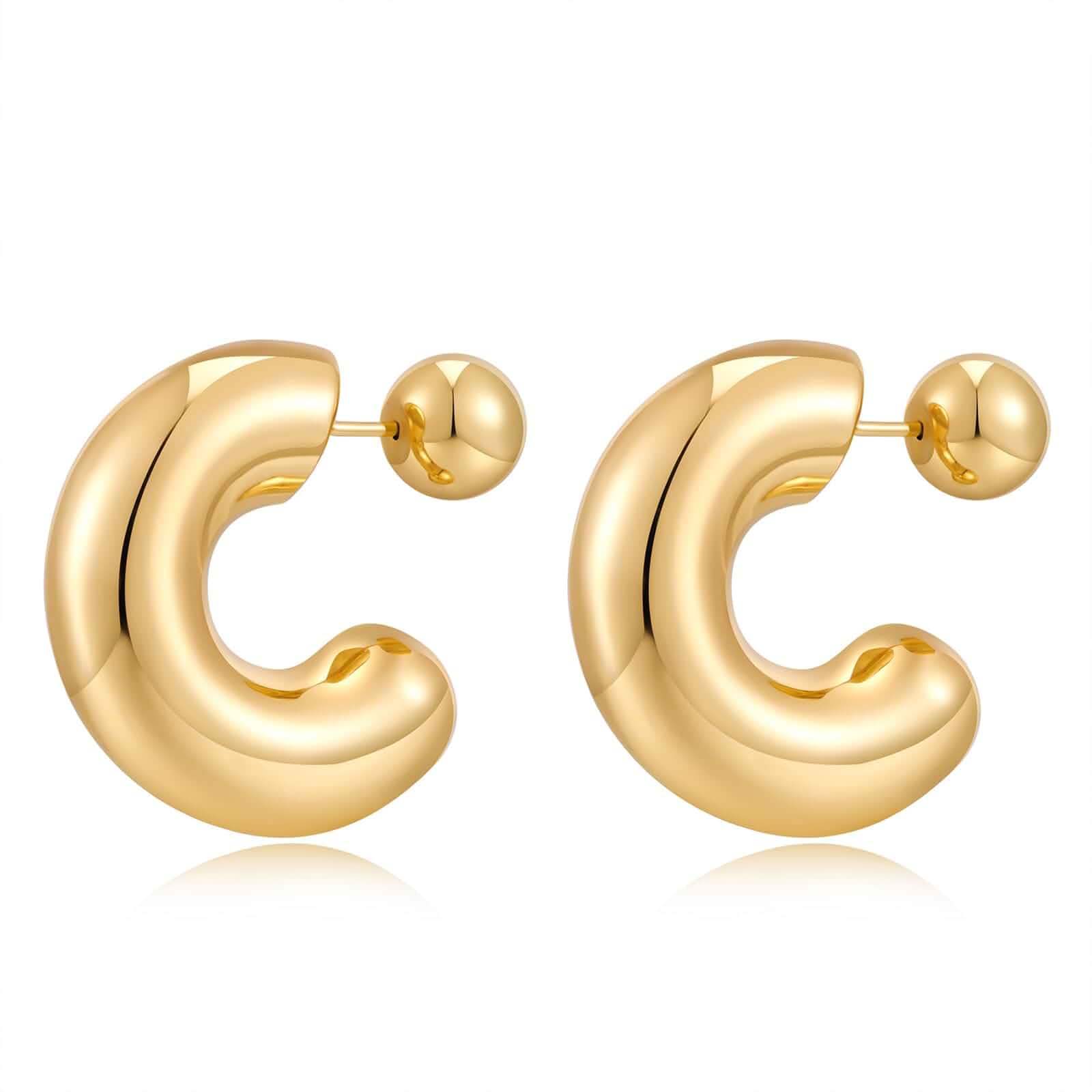 Chunky Gold Silver Thick Polished Hoop Earrings for Women Trendy Hypoallergenic, Gold Statement C‑shaped Hoop Earrings, Daily Styling, Fits Casual and Formal Outfits, Chunky Gold Jewelry