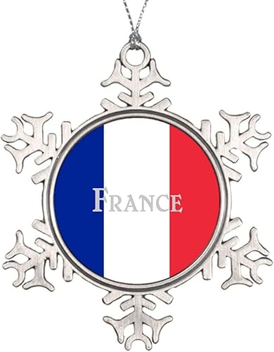 Adorno de Navidad 2021 con copos de nieve redondos de metal para Navidad, bandera francesa, ideas divertidas de recuerdo, regalo, árbol de Navidad,