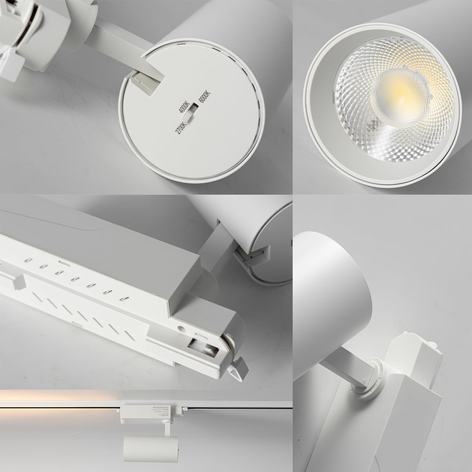 Alpinaluz Foco LED para Carril Monofásico 20W 2000lm CCT Seleccionable 2700K-4000K-6000K Orientable Blanco Mate con Ángulo de Apertura de 40° para Iluminación Comercial y Residencial