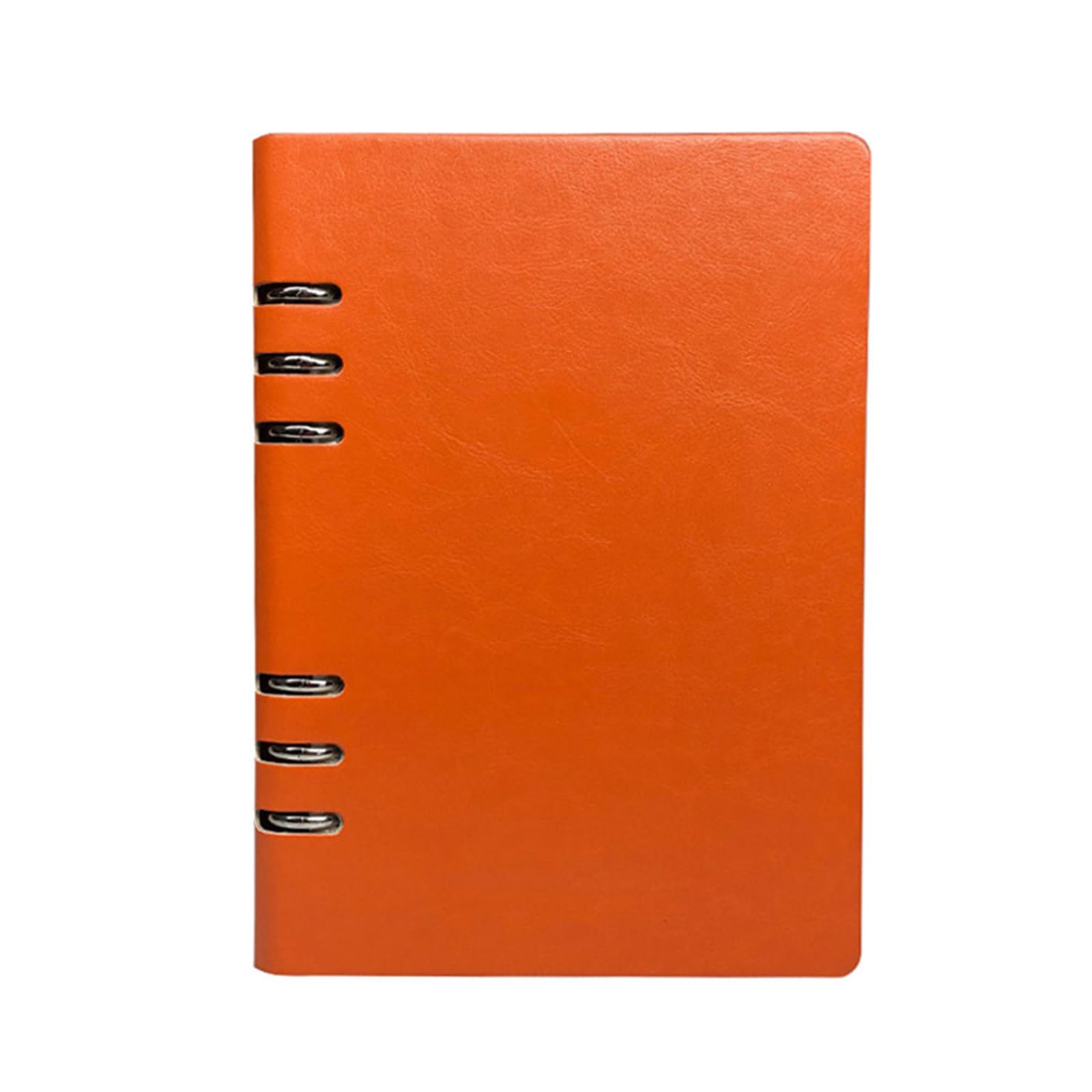 Orange Vintage Leather Ring Binder Notebook, A5(17 * 23cm/6.6 * 9inch) Stainless Steel Cut-Out Notepad Refillable Leather Notebook, 100 Pages Waterproof Beige Inserts