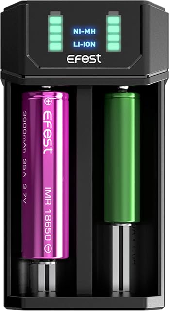 Efest Mega USB Battery Charger for AA AAA 18650 21700 Batteries Dual Slot Fast 1A NiMH Li-ION